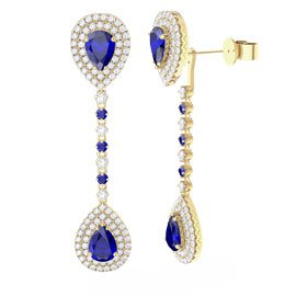 Fusion Sapphire Pear Halo 18K Gold Vermeil Stud and Drop Earrings Set