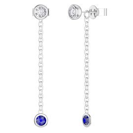 By the Yard Blue Sapphire Platinum plated Silver Stud and Drop Earrings Set