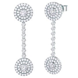 Fusion White Sapphire Halo Platinum plated Silver Stud and Drop Earrings Set