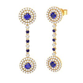 Fusion Sapphire and Diamond Halo 18K Yellow Gold Stud and Drop Earrings Set