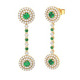 Fusion Emerald and Diamond 18K Yellow Gold Stud and Halo Drop Earrings Set