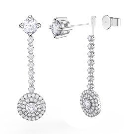 Fusion White Sapphire Halo Platinum plated Silver Stud Drop Earrings Set