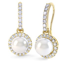 Venus Akoya Pearl and Diamond 18K Yellow Gold Halo Pave Drop Earrings