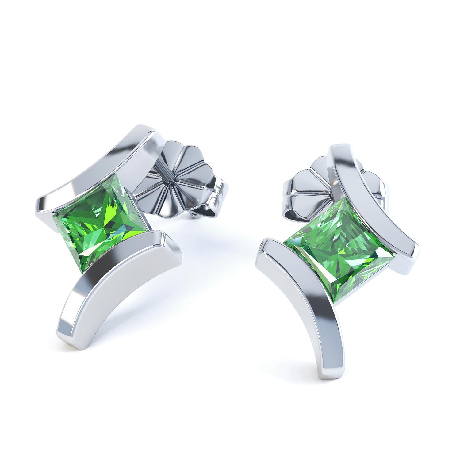Combinations Chrome Diopside Square Rhodium plated Silver Earrings