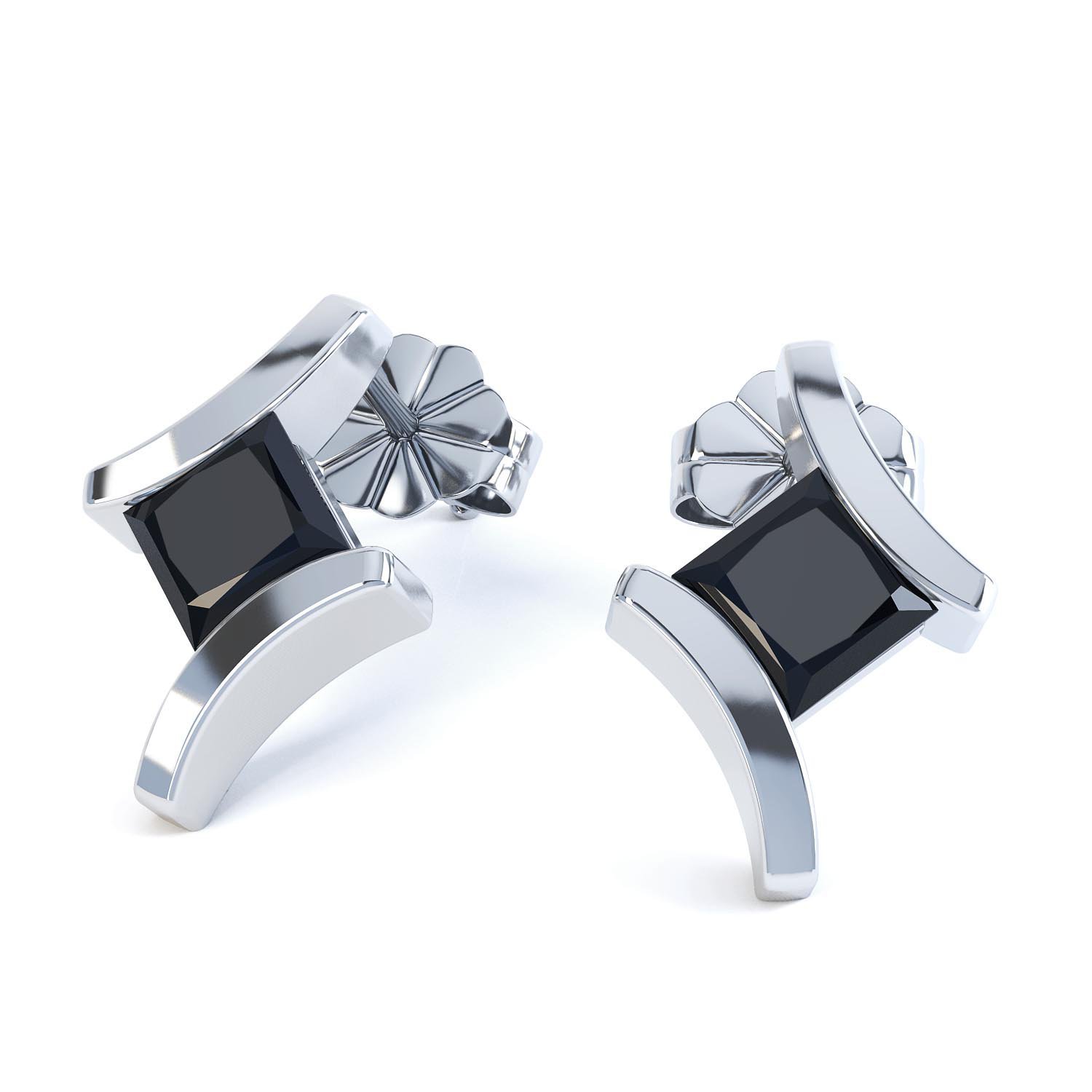Combinations Onyx Square Rhodium plated Silver Earrings #1