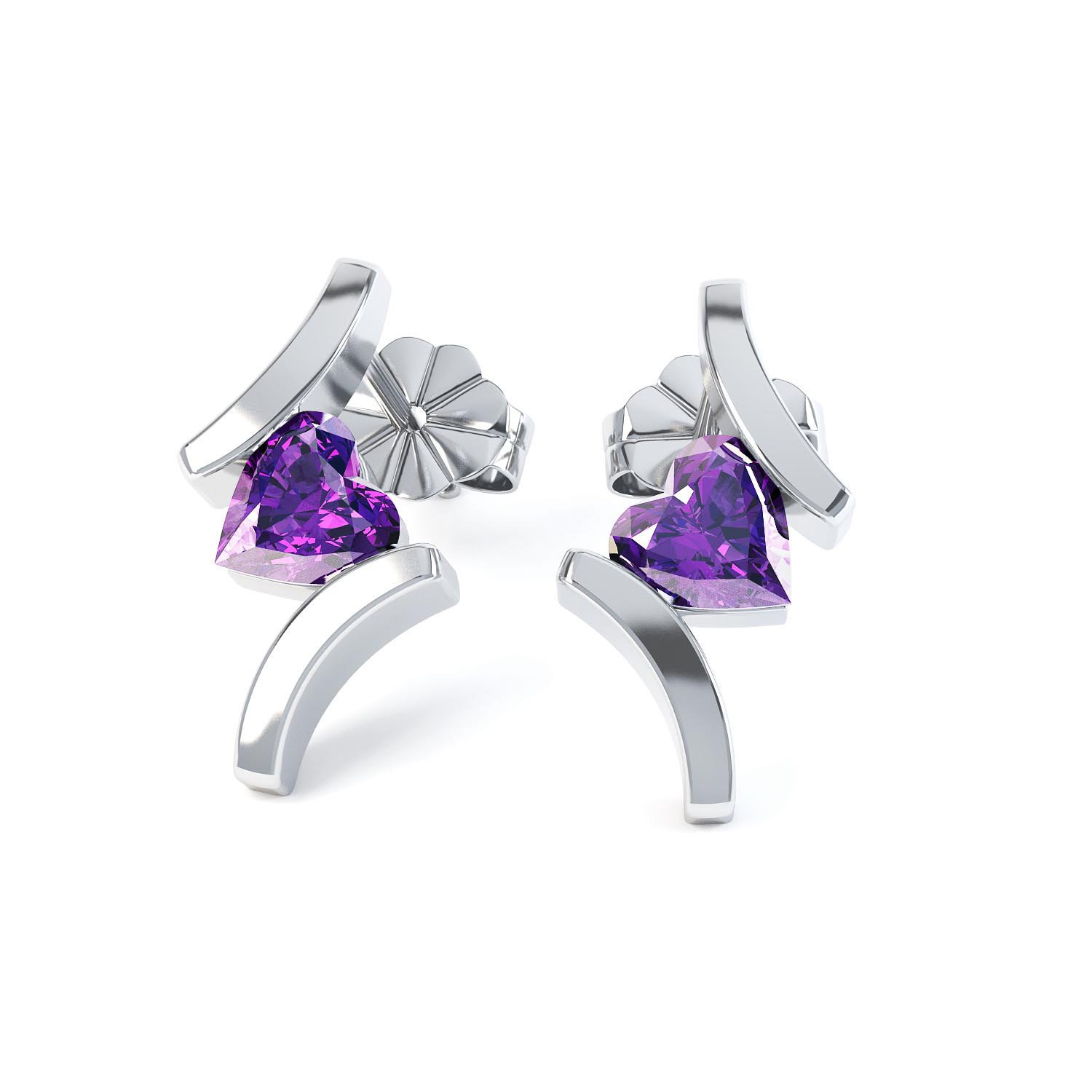 Combinations Amethyst Heart Rhodium plated Silver Earrings