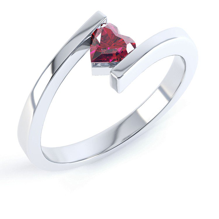 Combinations Garnet Platinum plated Silver Heart Stacking Ring #1