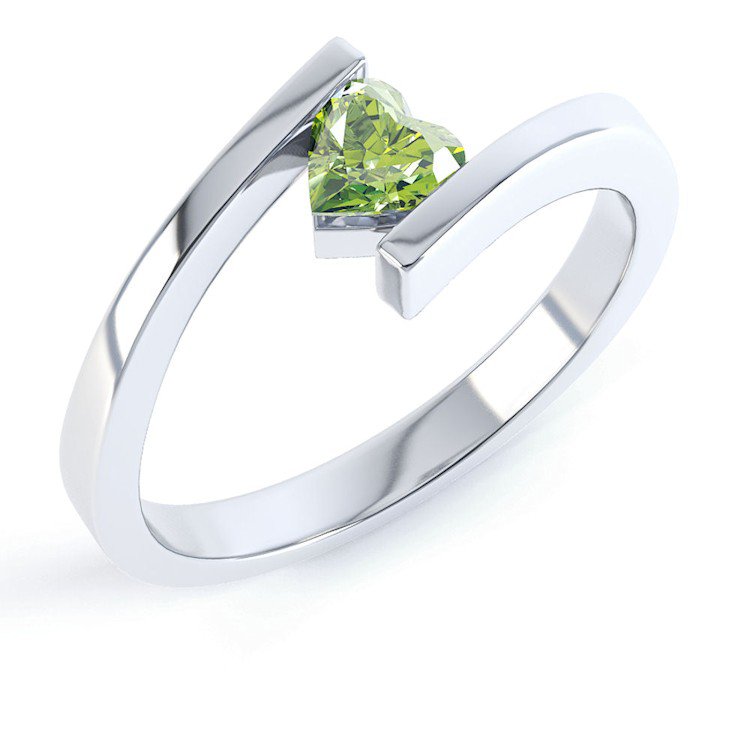 Combinations Peridot Platinum plated Silver Heart Stacking Ring