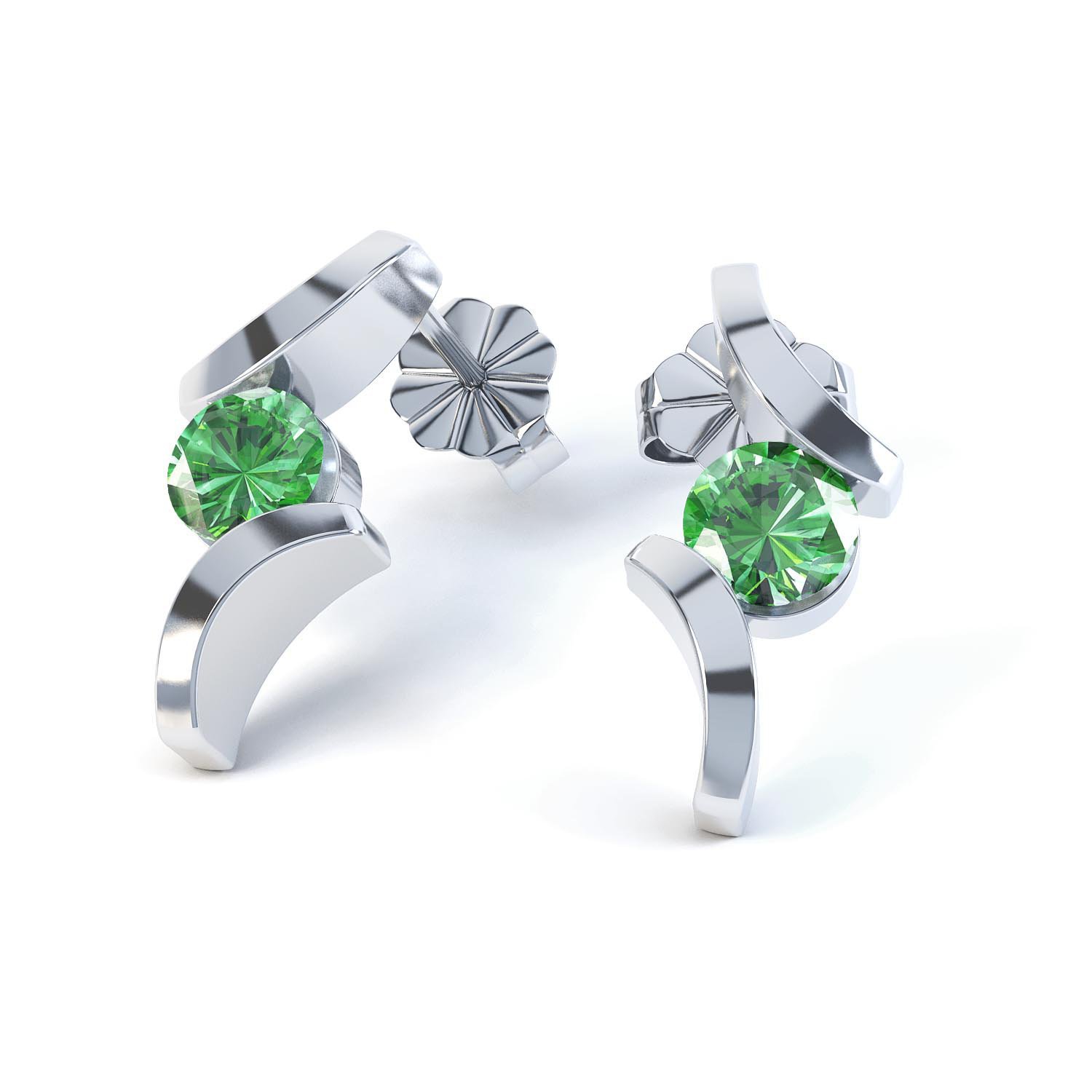 Combinations Chrome Diopside Round Rhodium plated Silver Earrings #1