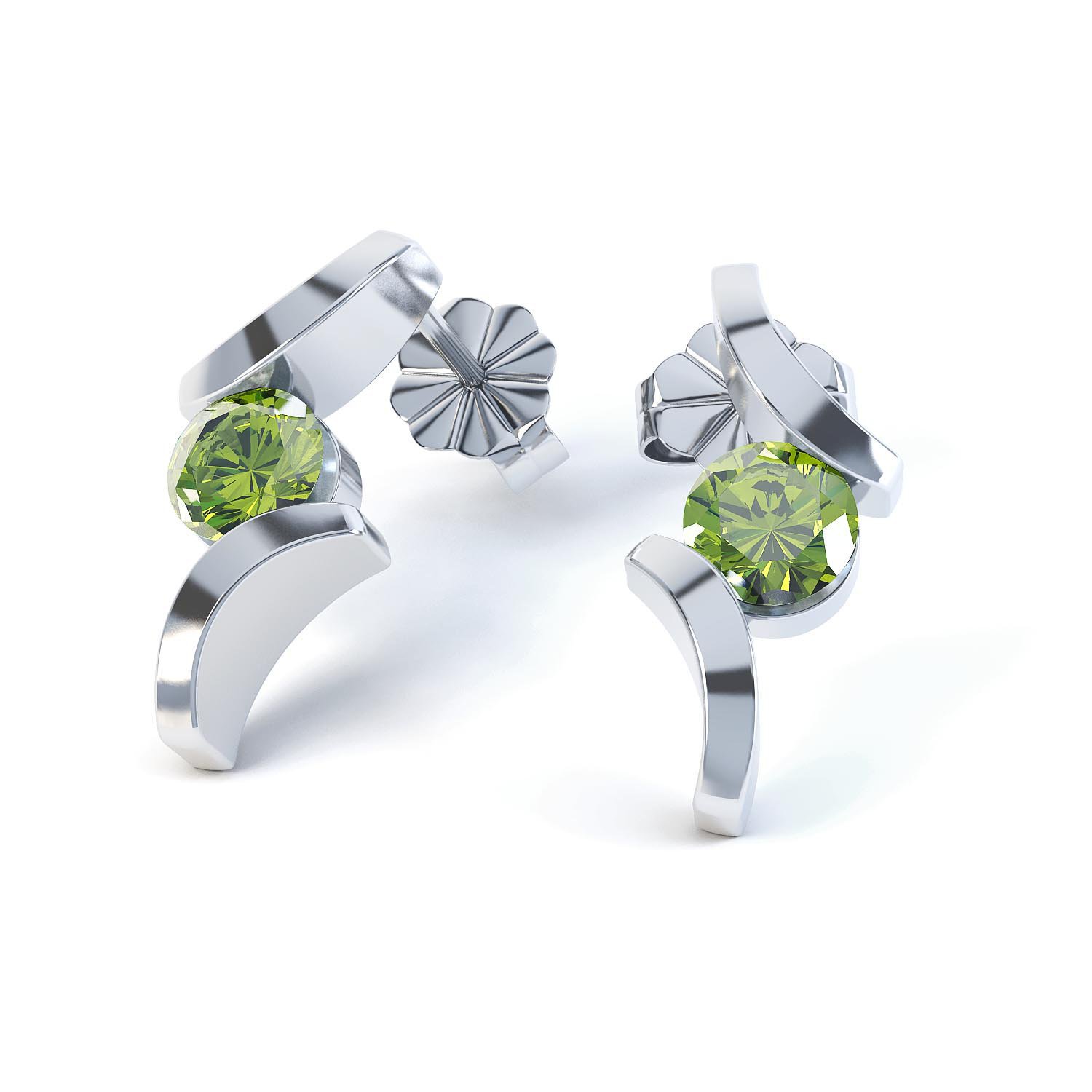 Combinations Peridot Round Rhodium plated Silver Earrings #1