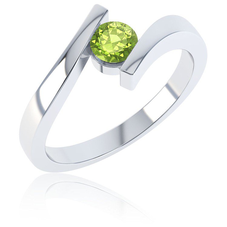 Combinations Peridot Platinum plated Silver Round Stacking Ring #1