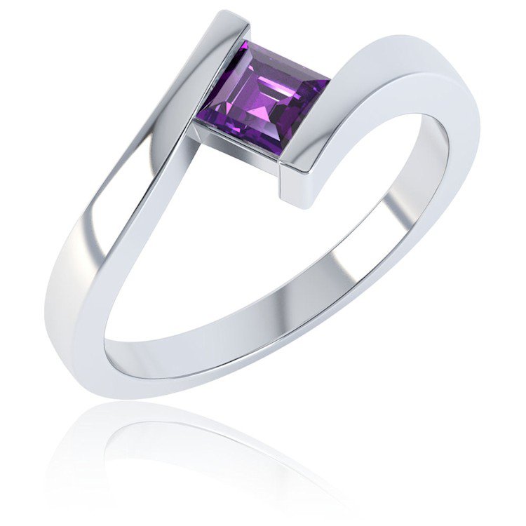 Combinations Amethyst Platinum plated Silver Princess Stacking Ring