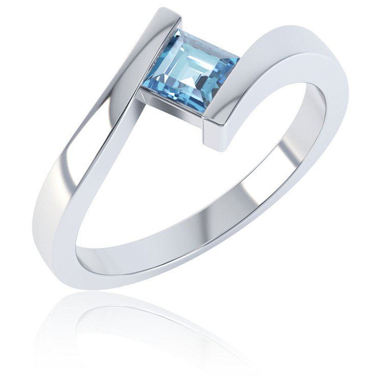 Combinations Blue Topaz Platinum plated Silver Princess Stacking Ring #1