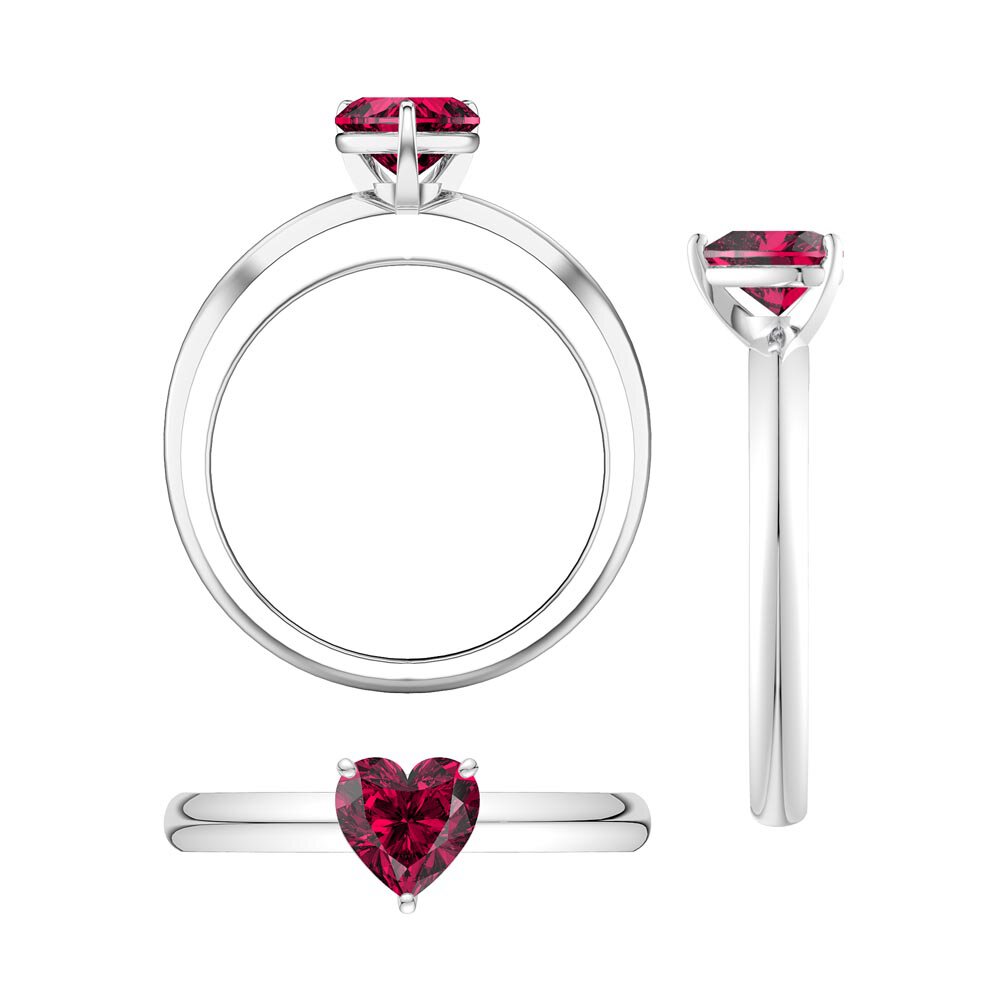 Unity 1ct Heart Ruby Solitaire Platinum Plated Silver Promise Ring #5