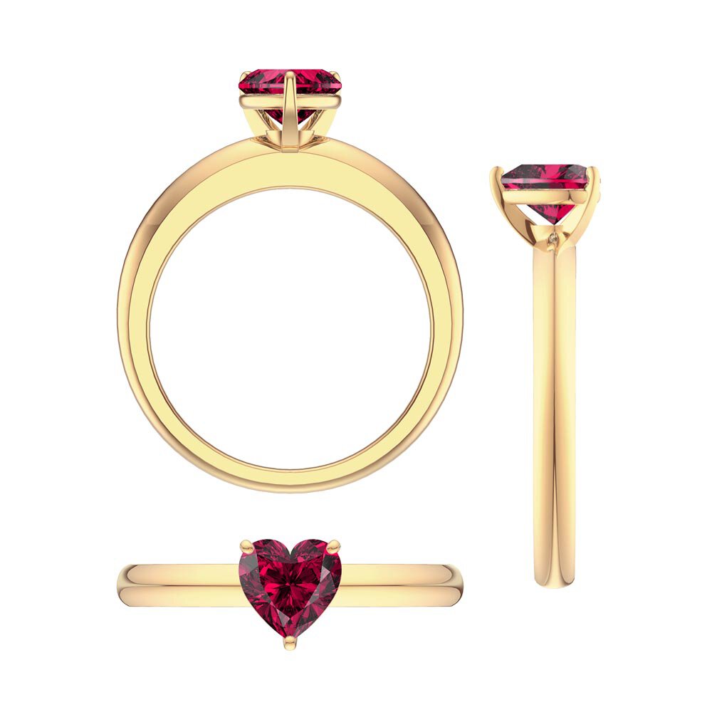 Unity 1ct Heart Ruby Solitaire 18K Yellow Gold Proposal Ring #5