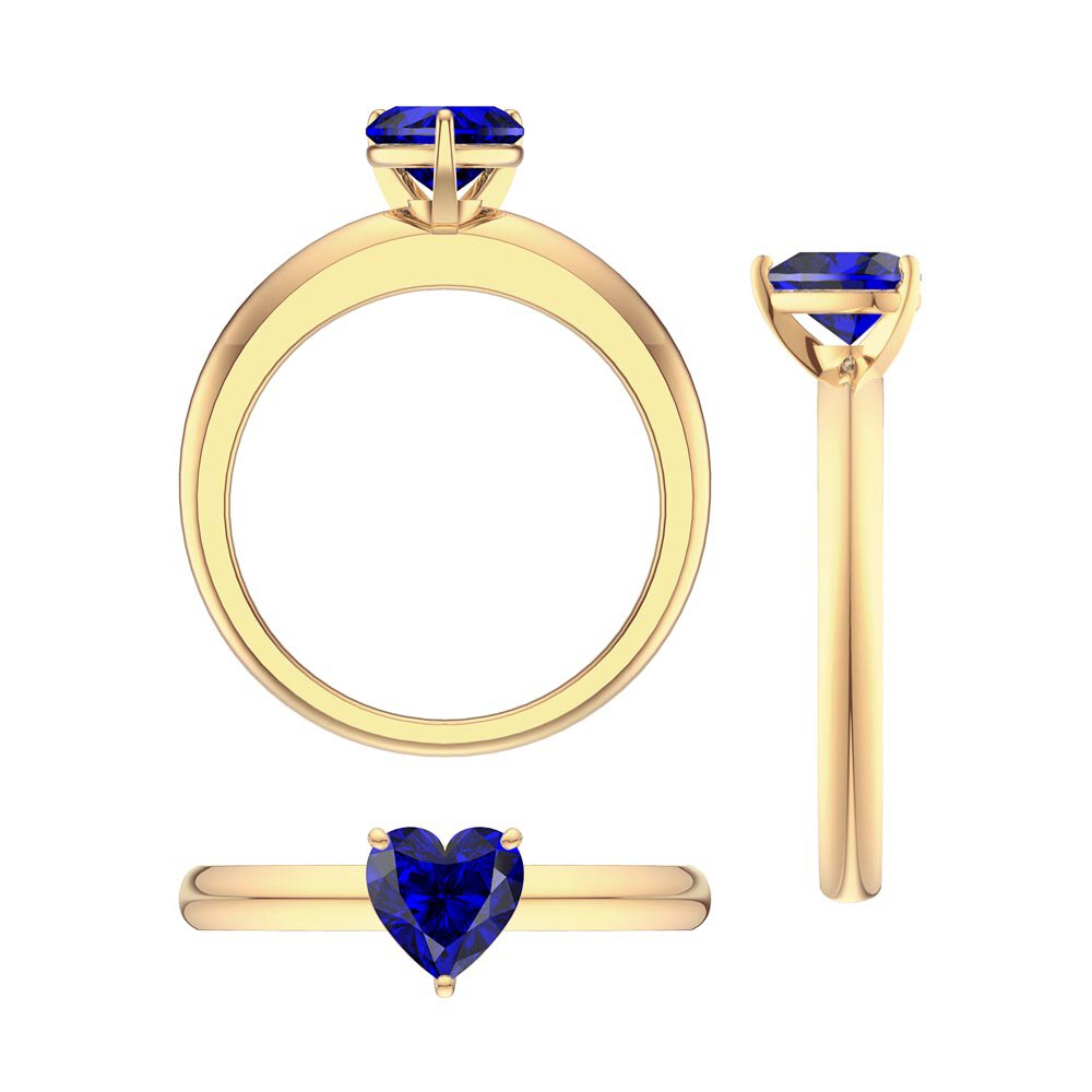 Unity 1ct Heart Blue Sapphire Solitaire 18K Yelow Gold Proposal Ring #5