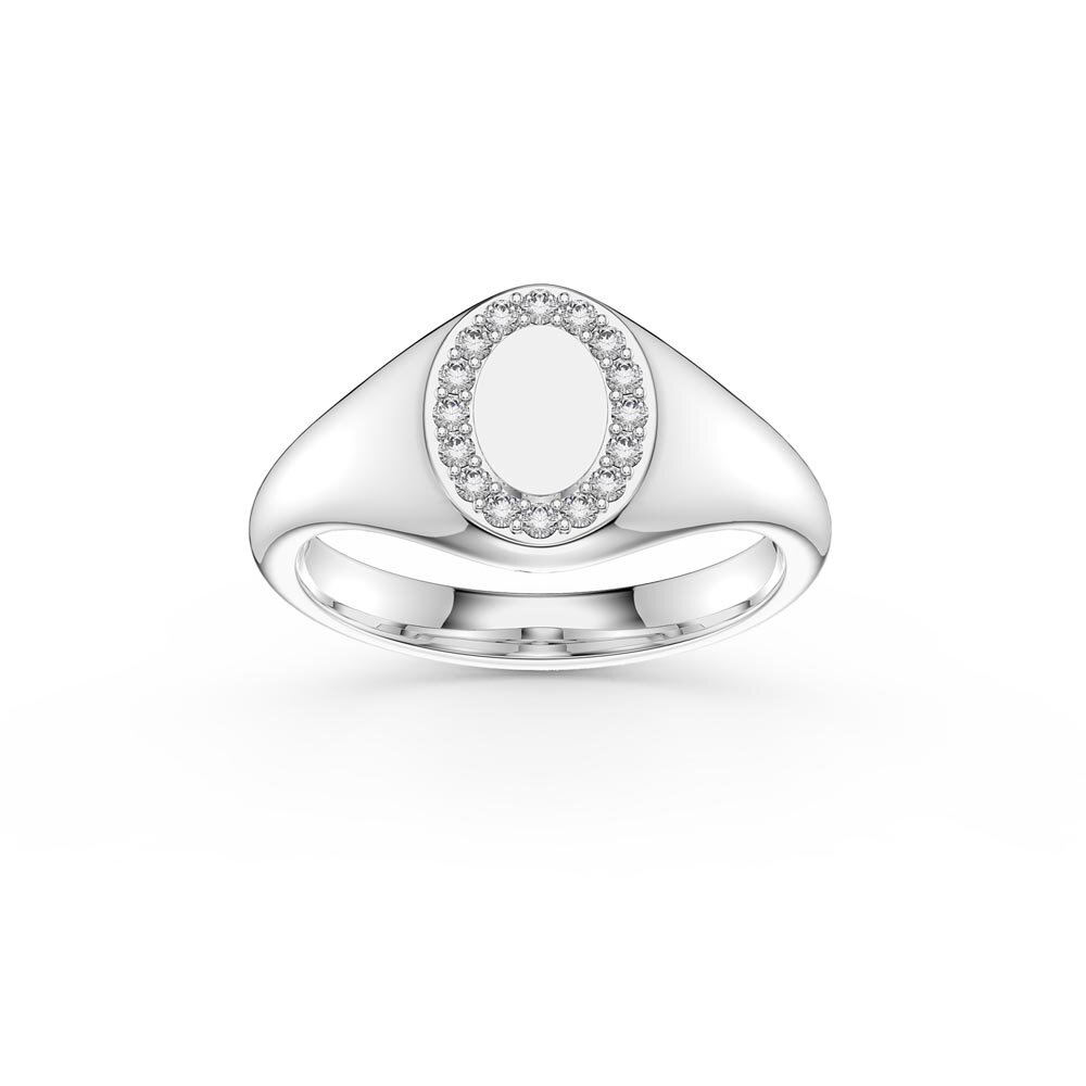 White Sapphire Pave Platinum plated Silver Signet Ring