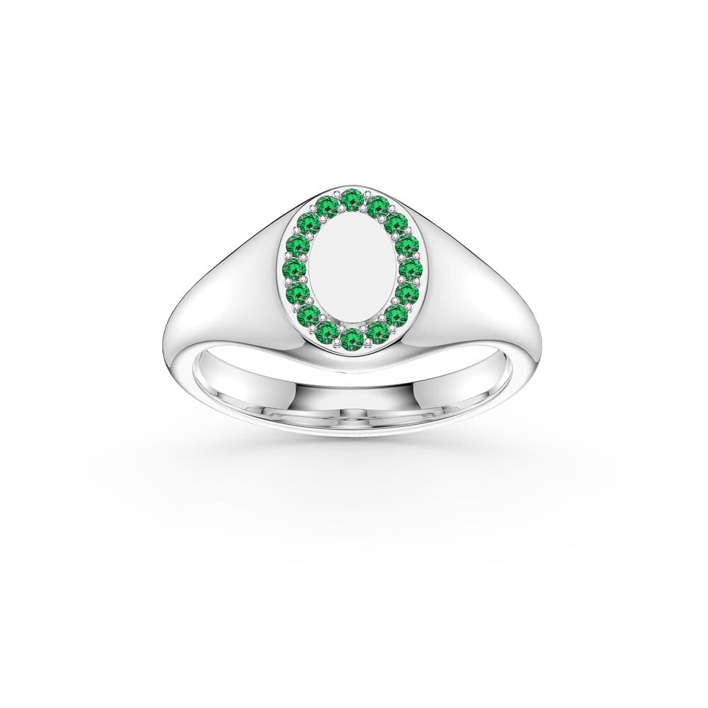 Emerald Pave Platinum plated Silver Signet Ring