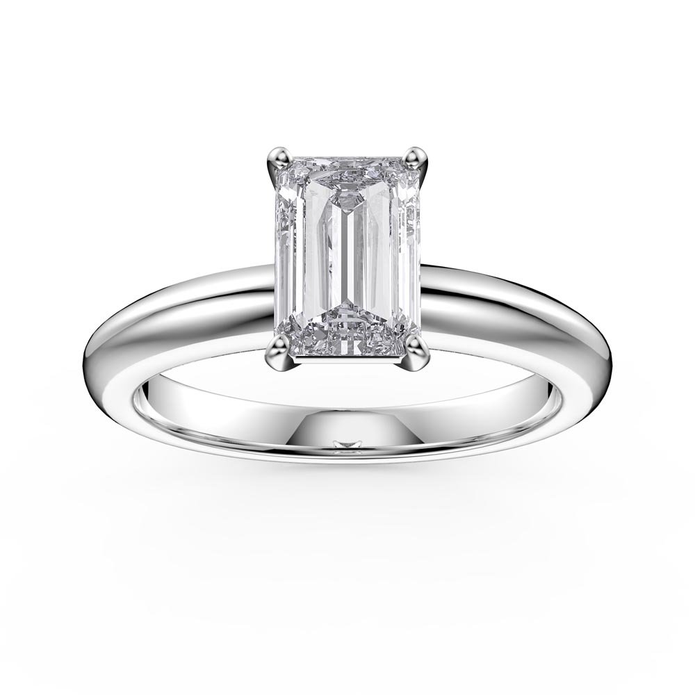 Unity 1ct Diamond Emerald Cut Solitaire 18K White Gold Engagement Ring
