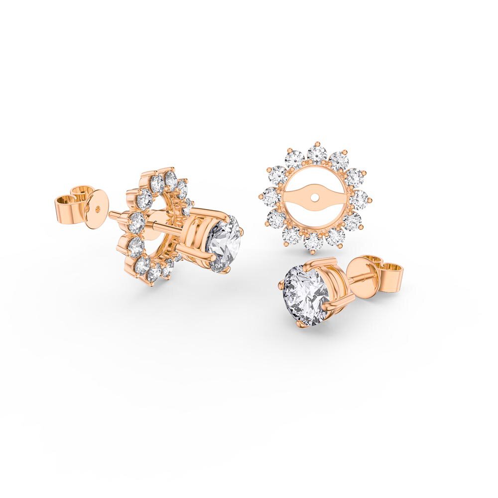 Fusion Lab Diamonds 18K Rose Gold Stud Starburst Earrings Halo Jacket Set