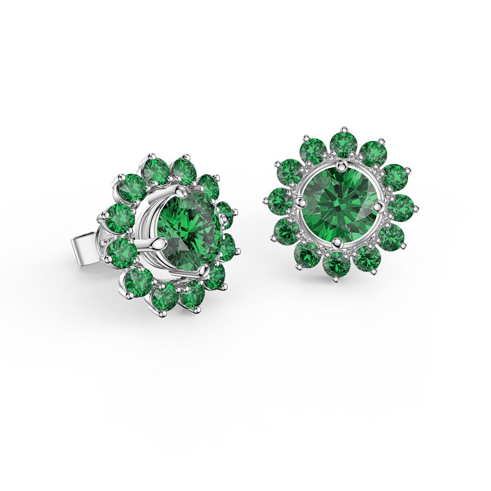 Fusion Emerald Platinum plated Silver Stud Gemburst Earrings Halo Jacket Set #2