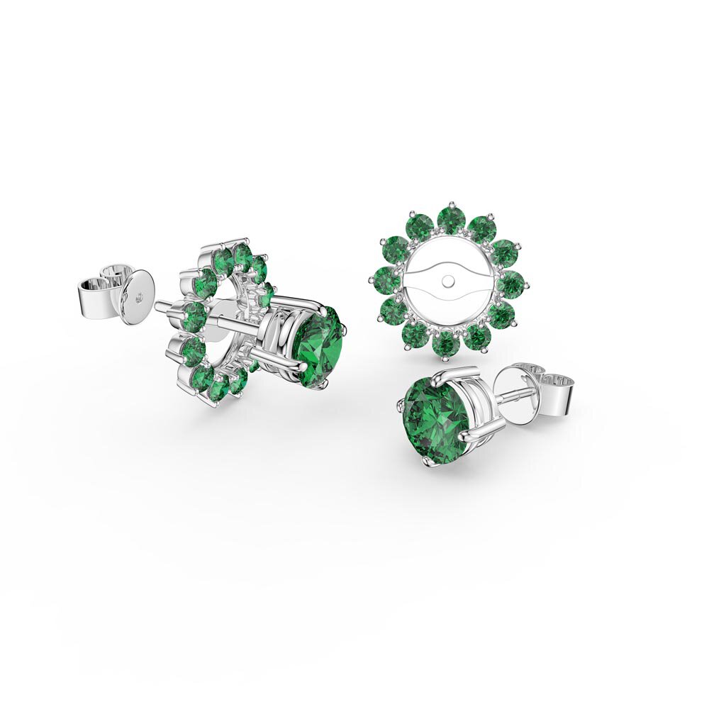 Fusion Emerald Platinum plated Silver Stud Gemburst Earrings Halo Jacket Set