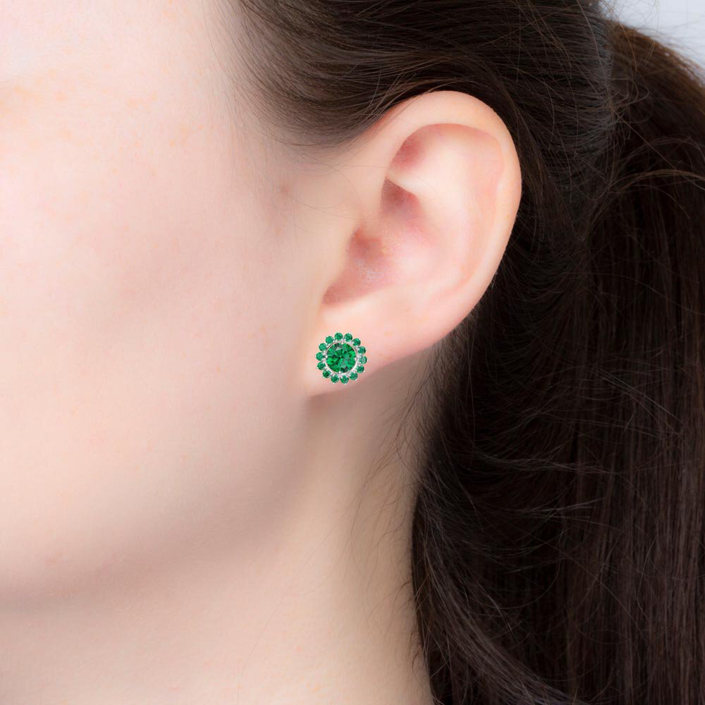 Fusion Emerald Platinum plated Silver Stud Gemburst Earrings Halo Jacket Set #5