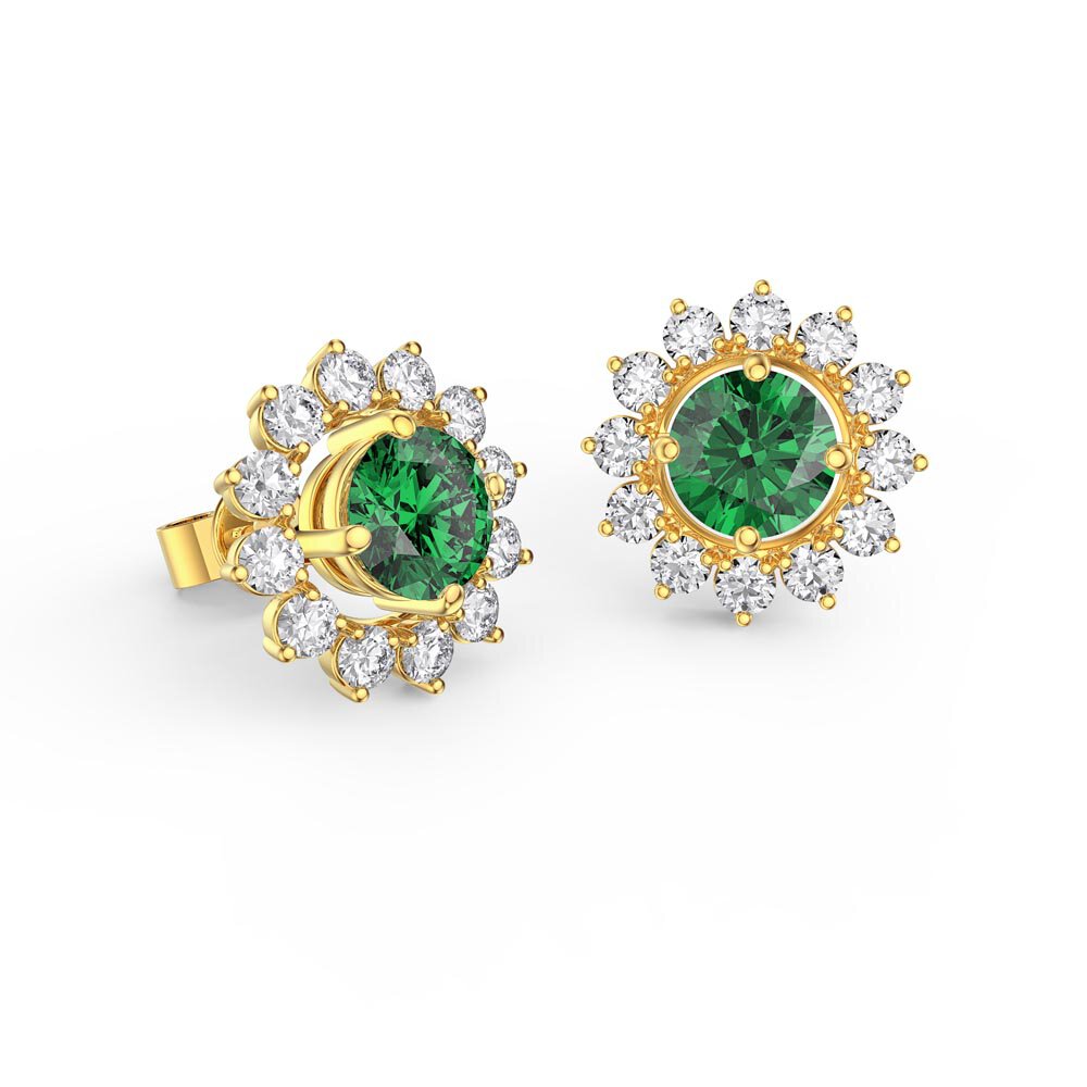 Fusion Emerald 18K Gold Vermeil Stud Starburst Earrings Halo Jacket Set #2