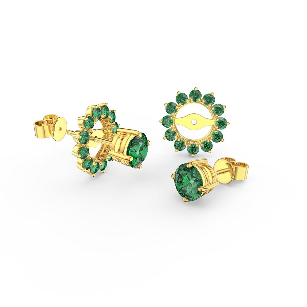 Fusion Emerald 18K Gold Vermeil Stud Gemburst Earrings Halo Jacket Set