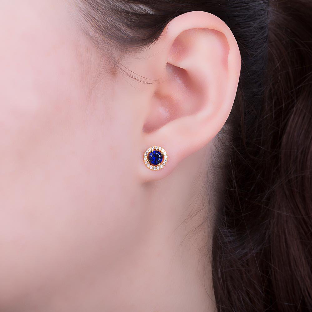 Fusion Sapphire and Diamonds 18K Gold Stud Earrings Halo Jacket Set #4