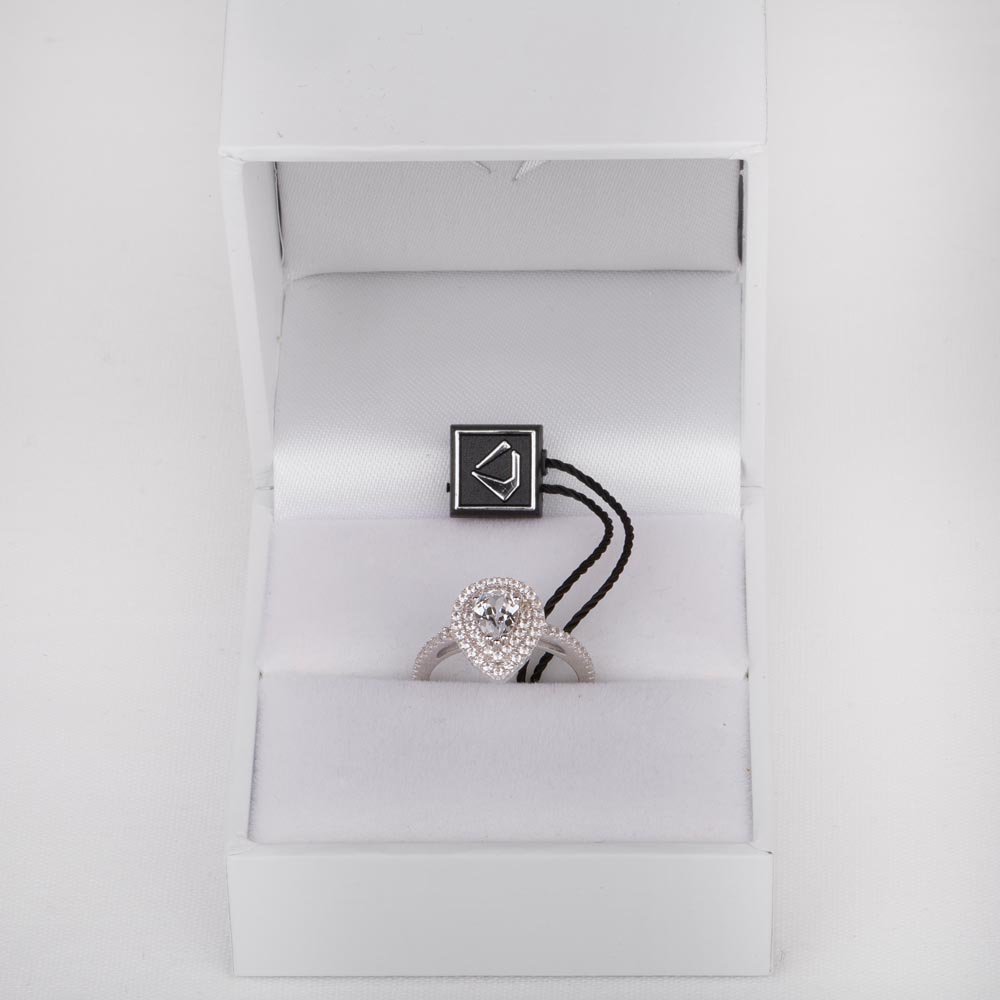 Fusion White Sapphire Pear Halo 10K White Gold Proposal Ring #3