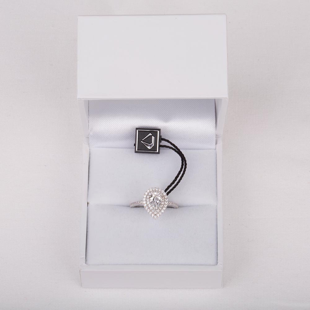 Fusion Moissanite Pear 18K White Gold Diamond Halo Engagement Ring #4