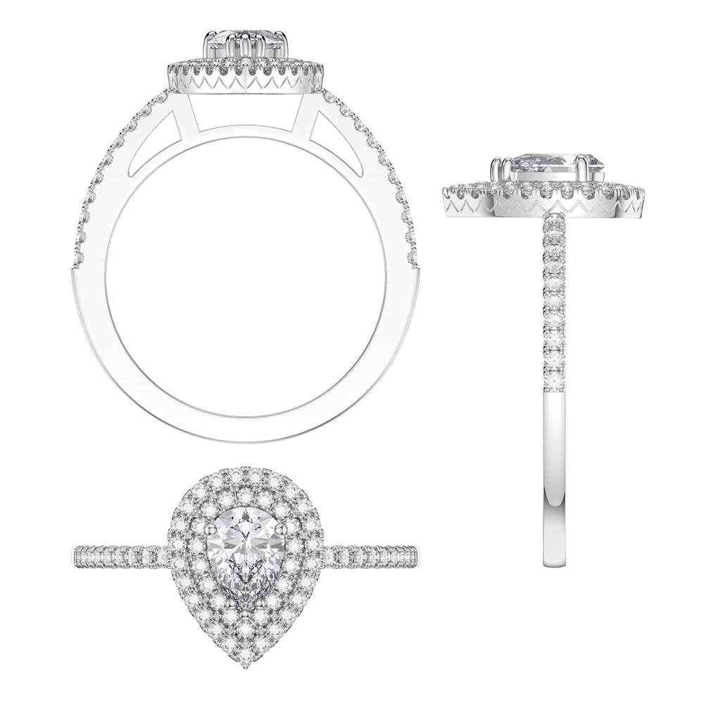 Fusion Moissanite Pear 18K White Gold Diamond Halo Engagement Ring #8