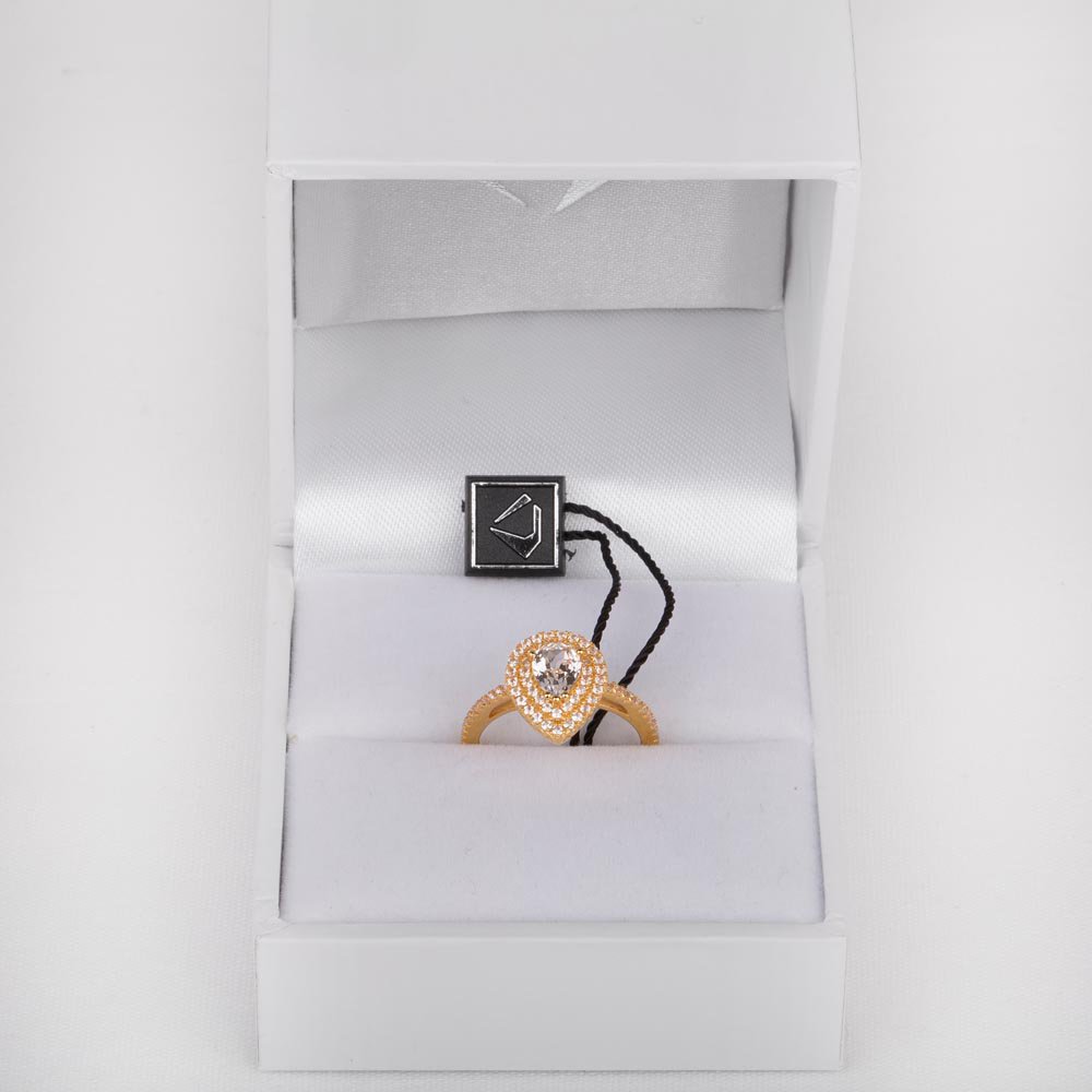 Fusion Moissanite Pear 18K Yellow Gold Diamond Halo Engagement Ring #4