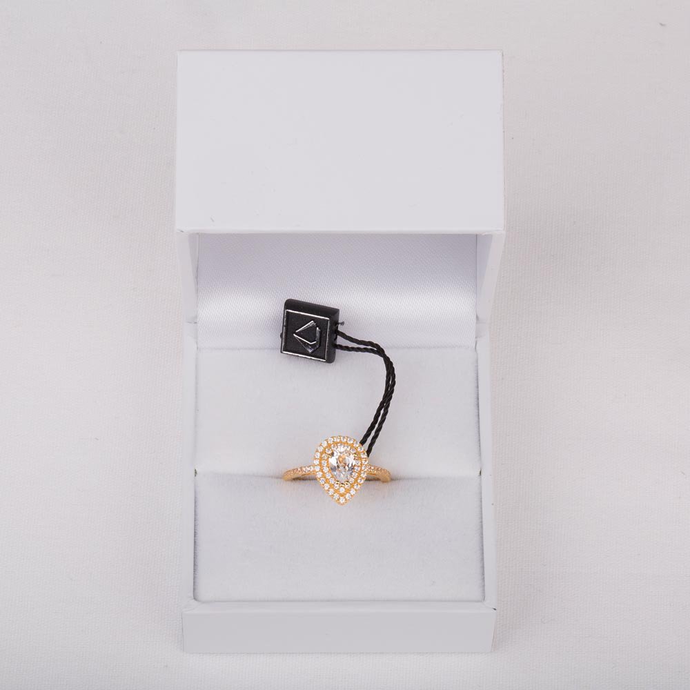Fusion Moissanite Pear 18K Yellow Gold Diamond Halo Engagement Ring #5