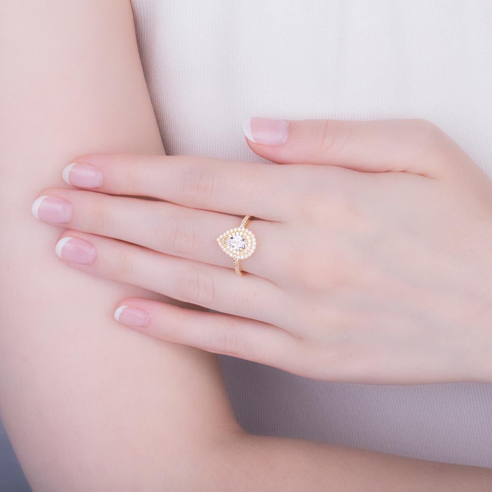 Fusion Moissanite Pear 18K Yellow Gold Diamond Halo Engagement Ring #2