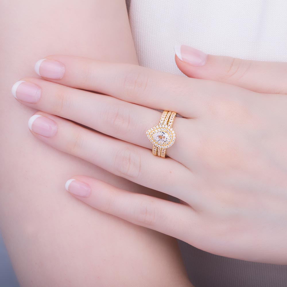 Fusion Moissanite Pear 18K Yellow Gold Diamond Halo Engagement Ring #3