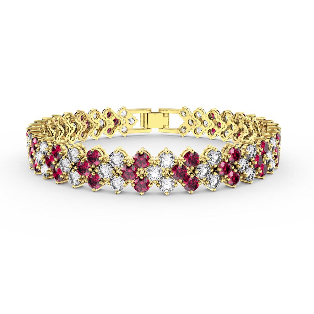Eternity Three Row Ruby 18K Gold Vermeil Tennis Bracelet #1