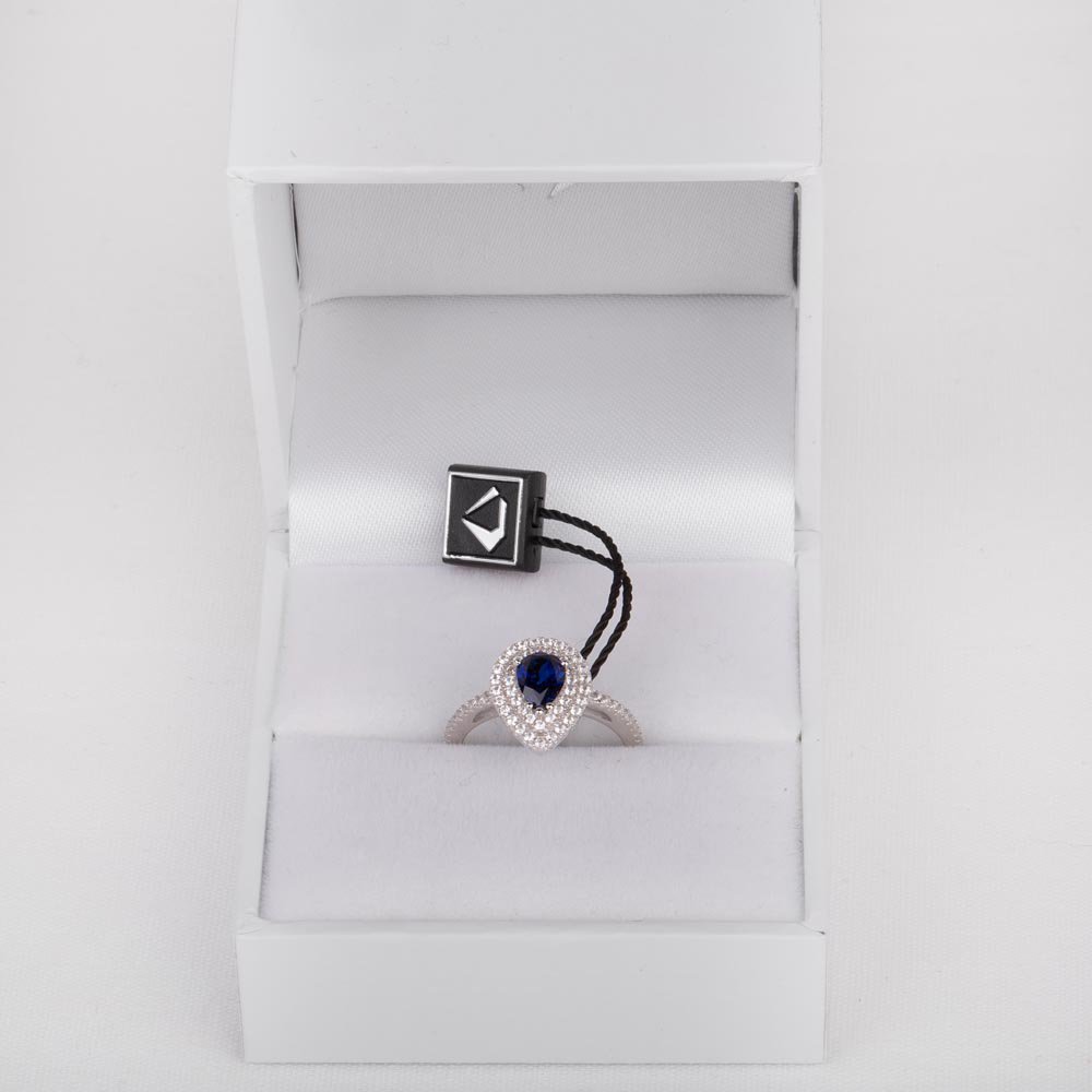 Fusion Sapphire Pear 10K White Gold Moissanite Halo Proposal Ring #2