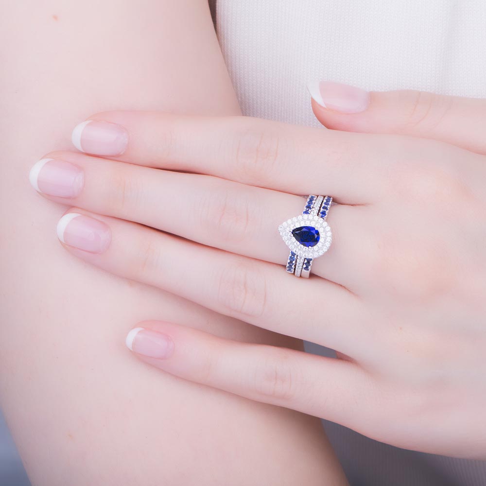 Fusion Sapphire Pear 10K White Gold Moissanite Halo Proposal Ring #5