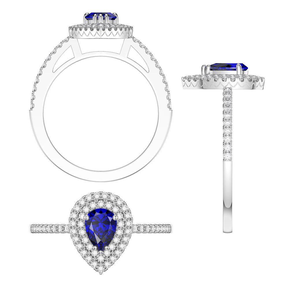 Fusion Sapphire Pear 10K White Gold Moissanite Halo Proposal Ring #8