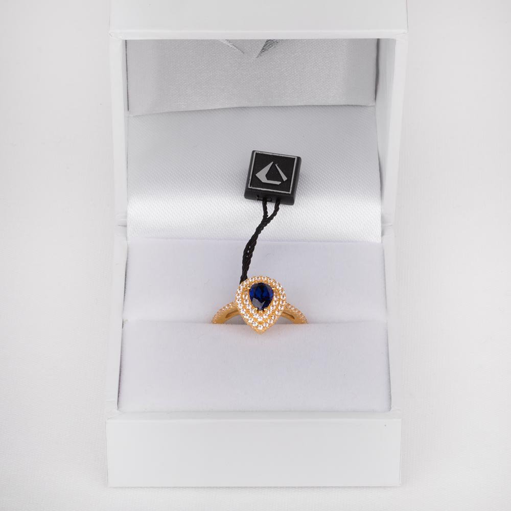 Fusion Sapphire Pear 18K Yellow Gold Diamond Halo Engagement Ring #3