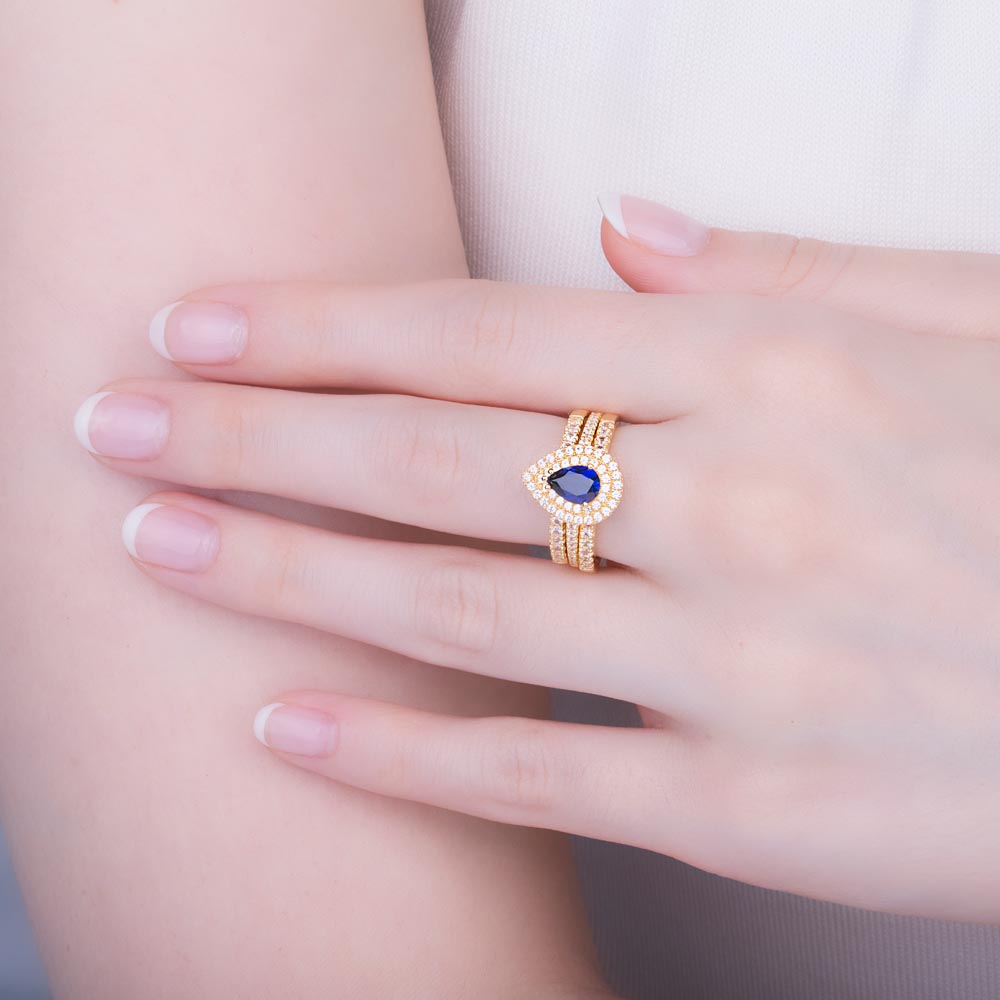 Fusion Sapphire Pear 18K Yellow Gold Diamond Halo Engagement Ring #4