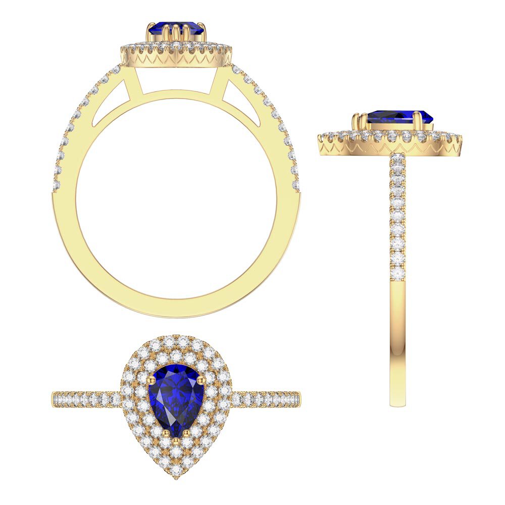 Fusion Sapphire Pear 18K Yellow Gold Diamond Halo Engagement Ring #9