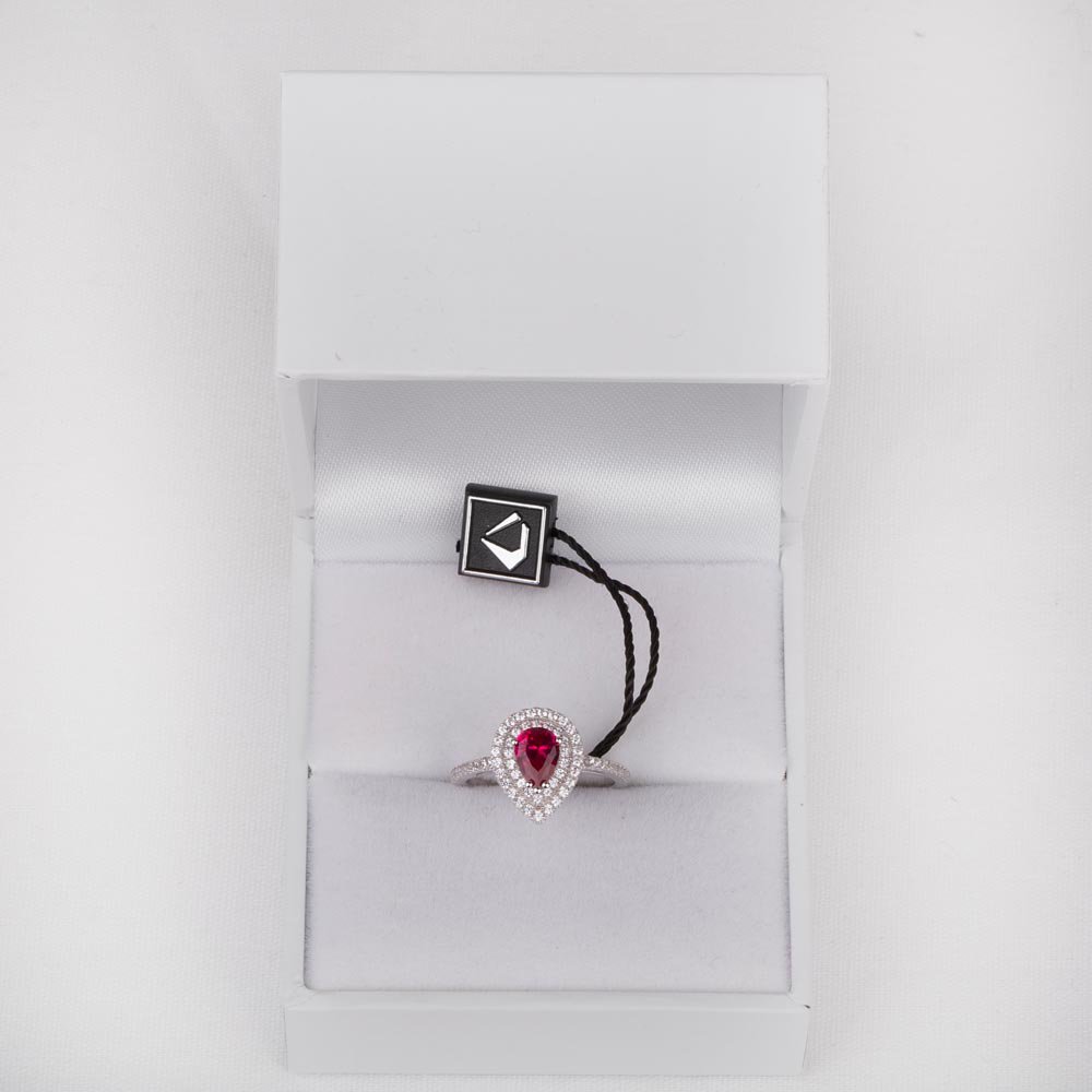 Fusion Ruby Pear Halo 10K White Gold Proposal Ring #3