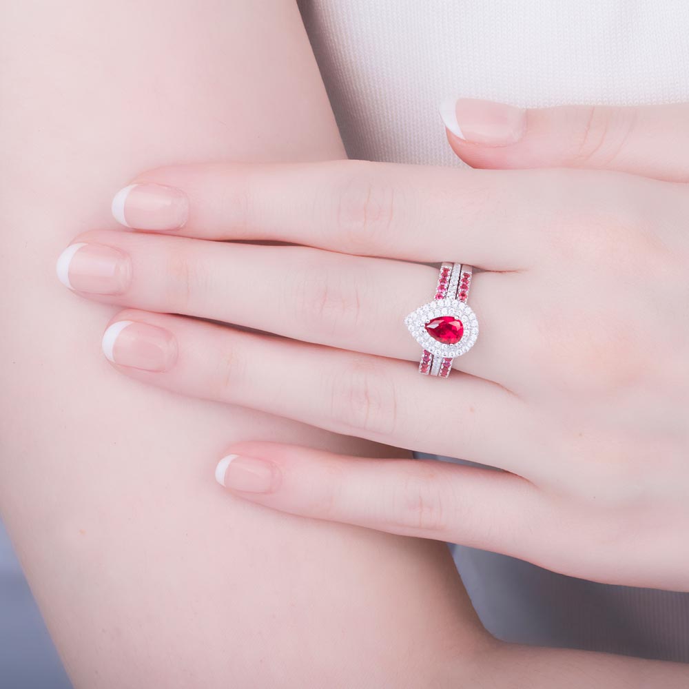 Fusion Ruby Pear Halo 10K White Gold Proposal Ring #5