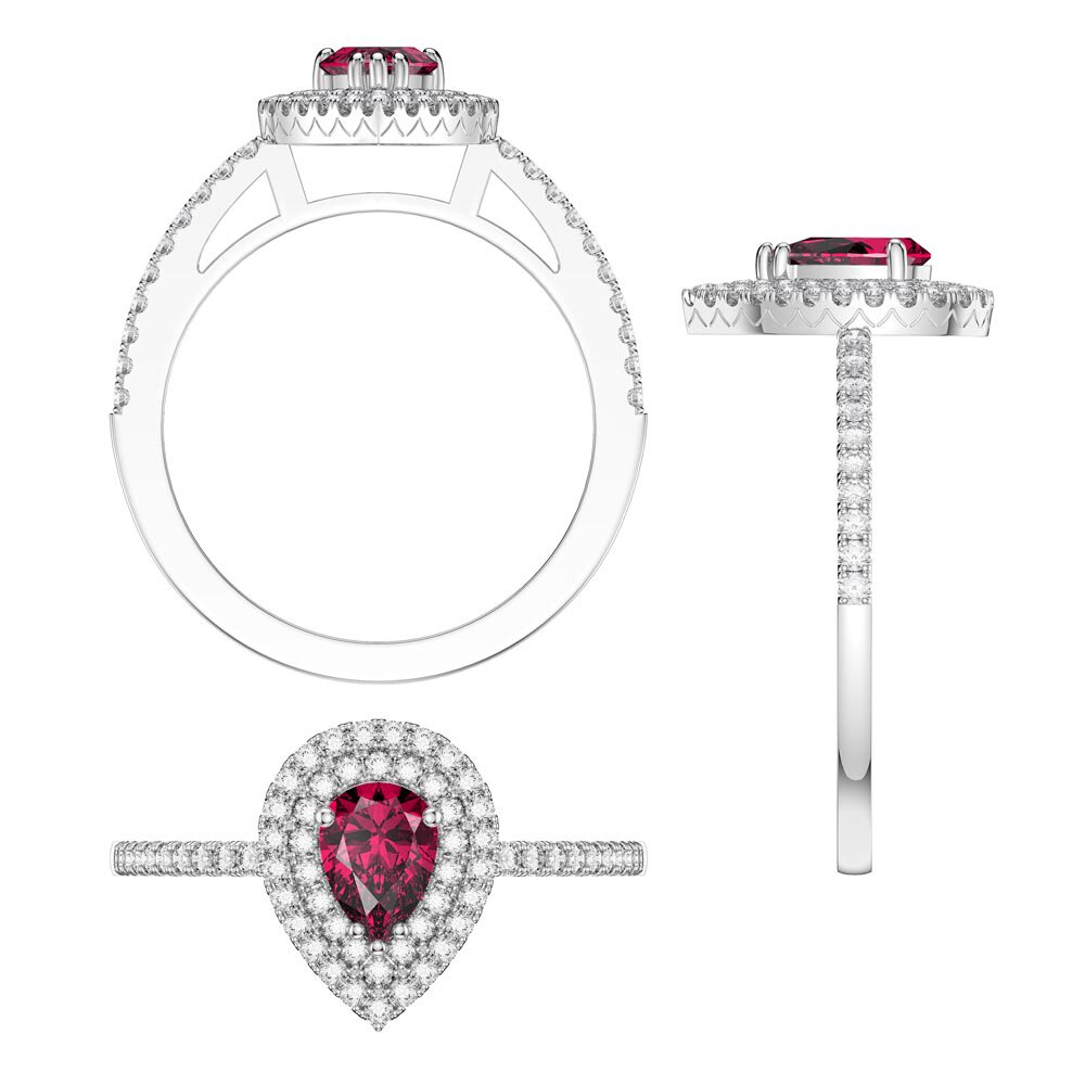 Fusion Ruby Pear Halo 10K White Gold Proposal Ring #8