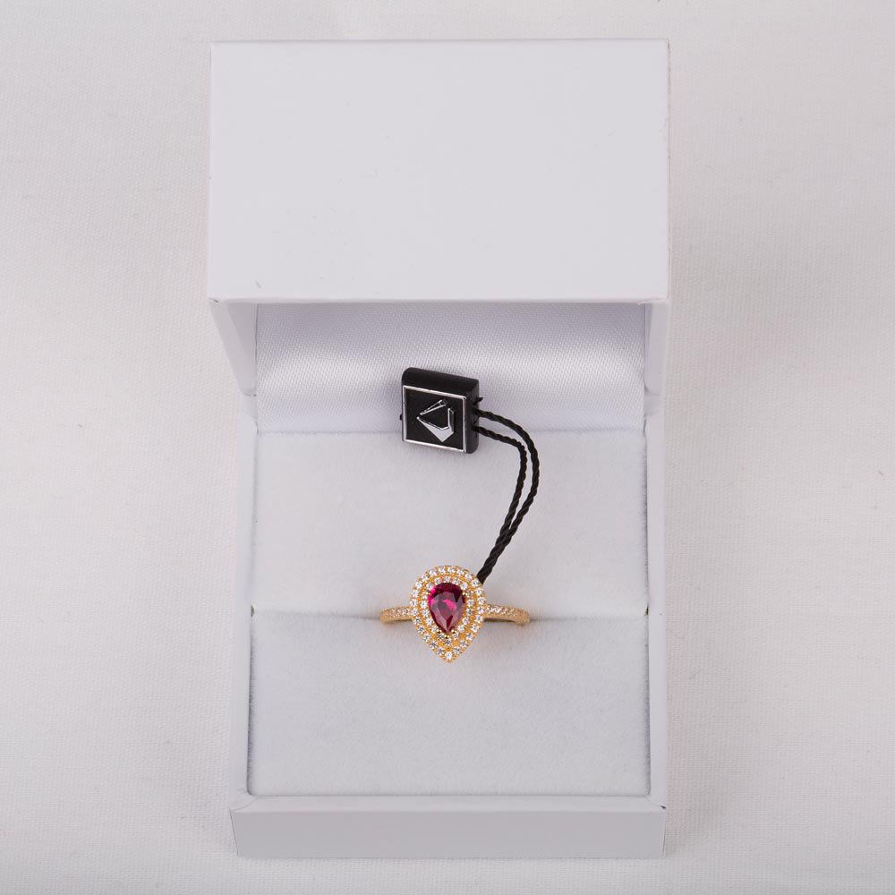Fusion Ruby Pear Halo 10K Yellow Gold Proposal Ring #3