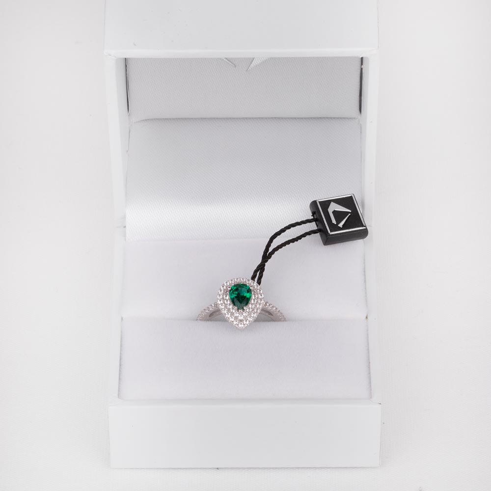 Fusion Emerald Pear 18K White Gold Diamond Halo Engagement Ring #3