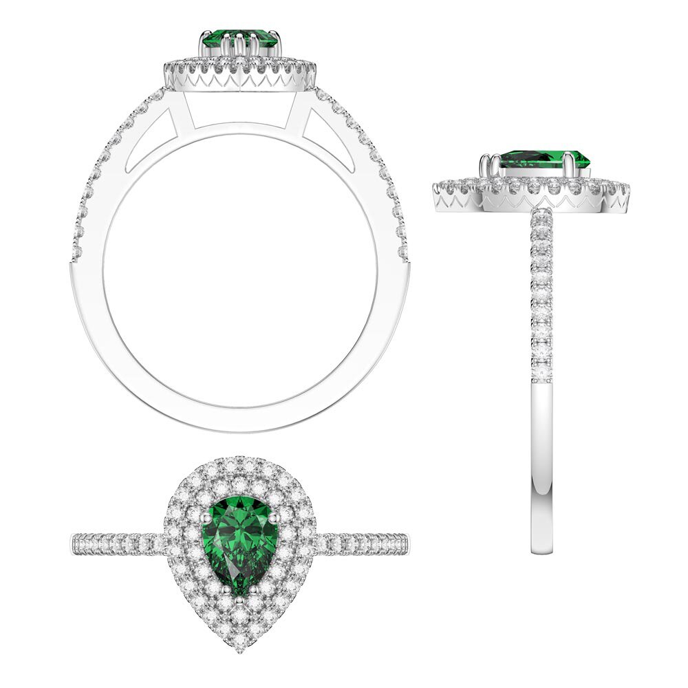 Fusion Emerald Pear 18K White Gold Diamond Halo Engagement Ring #8